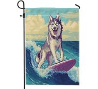 Drapeaux de jardin amusants en forme de chien malamute de l'Alaska, 30,5 x 45,7 cm, double face pour décoration extérieure, pixel d'été, chien de surf, jardin, maison, chiot, extérieur, petit drapeau