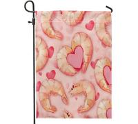 Drapeaux de jardin amusants en forme de crevettes côtières 30,5 x 45,7 cm double face pour l'extérieur, mignon et amusant en toile de jute standard, drapeau de pelouse, vie océanique, arrière-cour