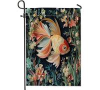 Drapeaux de jardin amusants en forme de poisson rouge 30,5 x 45,7 cm pour extérieur, quilling art, drapeau vertical standard en lin pour maison, jardin, pelouse, décoration extérieure