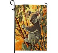 Drapeaux de jardin amusants Koala pour animal de compagnie, 30,5 x 45,7 cm pour l'extérieur, couchers de soleil de dessin animé, scène de branche, drapeaux verticaux standard en lin pour maison