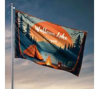 Drapeaux de jardin amusants pour camping au bord du lac avec un feu de camp. Drapeau décoratif pour chambre et chambre pour homme (60 x 90 cm)