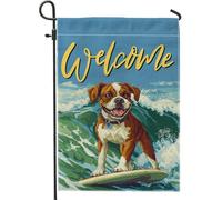 Drapeaux de jardin amusants pour chien boxer - 30,5 x 45,7 cm - Double face pour décoration extérieure - Pixel Art d'été - Pour chien de surf - En toile - Pour maison, chiot - Petit drapeau de pelouse