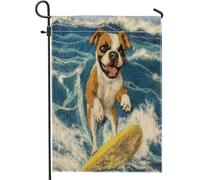 Drapeaux de jardin amusants pour chien Boxer 30,5 x 45,7 cm double face pour extérieur, broderie d'été, chien de surf, drapeau de maison en toile verticale, drapeaux de maison, de jardin, de pelouse