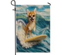 Drapeaux de jardin amusants pour chien chihuahua, 30,5 x 45,7 cm, double face pour l'extérieur, broderie d'été, chien de surf, drapeau vertical standard en toile pour maison, chiot pour cour, jardin