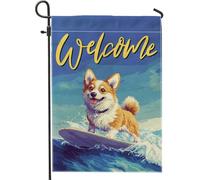 Drapeaux de jardin amusants pour chien Corgi - 30,5 x 45,7 cm - Double face pour décoration extérieure - Pixel Art d'été - Pour chien de surf - En toile - Pour maison, chiot - Petit drapeau de pelouse
