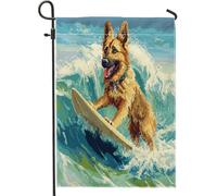 Drapeaux de jardin amusants pour chien de berger allemand, 30,5 x 45,7 cm pour l'extérieur, motif pixel d'été, chien de surf, drapeau vertical standard en lin pour maison, chiot, cour, pelouse