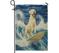 Drapeaux de jardin amusants pour chien labrador retriever, 30,5 x 45,7 cm, double face pour extérieur, broderie d'été, chien de surf, drapeau vertical standard en toile pour maison, chiot, cour, cour