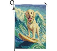 Drapeaux de jardin amusants pour chien labrador retriever, 30,5 x 45,7 cm pour l'extérieur, motif pixel d'été, chien de surf, drapeau vertical standard en lin pour maison, chiot, cour, pelouse