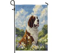 Drapeaux de jardin amusants pour chien Saint-Bernard - 30,5 x 45,7 cm - Double face pour décoration extérieure - Motif marguerite - En toile - Pour maison, chiot - Petit drapeau de pelouse