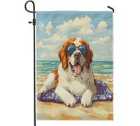 Drapeaux de jardin amusants pour chien Saint-Bernard, 30,5 x 45,7 cm, double face pour décoration extérieure, pixel d'été, chien côtier en toile, drapeau de maison, chiot extérieur, petit drapeau de