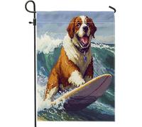 Drapeaux de jardin amusants pour chien Saint-Bernard 30,5 x 45,7 cm pour l'extérieur, motif pixel d'été, chien de surf, drapeau vertical standard en lin pour maison, chiot, cour, pelouse, décoration