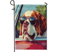 Drapeaux de jardin amusants pour chien St. Bernard - 30,5 x 45,7 cm - Double face pour décoration extérieure - Pixel Art Chien - En toile - Pour maison, chiot - Petit drapeau de pelouse