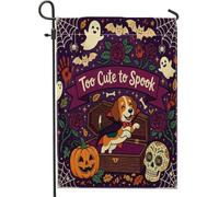 Drapeaux de jardin amusants pour Halloween - 30,5 x 45,7 cm - Double face pour décoration extérieure - Motif cercueil gothique effrayant - Drapeau de maison - Petit drapeau effrayant pour jardin