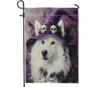 Drapeaux de jardin amusants pour Halloween - 30,5 x 45,7 cm - Double face pour l'extérieur, chapeau de magicien - Motif chiot - Toile standard - Drapeaux de maison gothiques pour cour, cour, pelouse