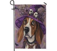 Drapeaux de jardin amusants pour Halloween - 30,5 x 45,7 cm - Double face pour l'extérieur, chapeau de magicien, chiot - En toile standard - Pour maison, cour, cour, pelouse