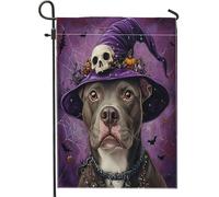Drapeaux de jardin amusants pour Halloween - 30,5 x 45,7 cm - Double face pour l'extérieur, chapeau de magicien, chiot - Toile standard - Drapeaux de maison gothiques pour cour, cour, pelouse