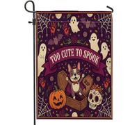 Drapeaux de jardin amusants pour Halloween, bouledogue français, 30,5 x 45,7 cm, double face pour décoration extérieure, motif cercueil effrayant, fantôme gothique, drapeau de maison, drapeau