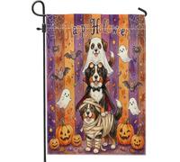 Drapeaux de jardin amusants pour Halloween, chien de montagne bernois, 30,5 x 45,7 cm pour l'extérieur, chiot effrayant, fantôme, drapeau vertical standard, imprimé citrouille d'horreur pour l'avant
