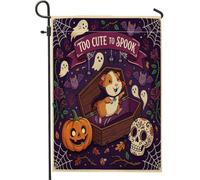 Drapeaux de jardin amusants pour Halloween, cochon d'Inde, 30,5 x 45,7 cm, double face pour décoration extérieure, motif cercueil effrayant, fantôme gothique, drapeau de maison, petit drapeau