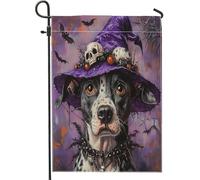 Drapeaux de jardin amusants pour Halloween, sorcière, catahoulas, léopard, 30,5 x 45,7 cm, double face pour l'extérieur, chapeau de magicien, chiot en toile standard, drapeau de maison, drapeau