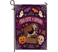 Drapeaux de jardin amusants pour lévrier d'Halloween 30,5 x 45,7 cm double face pour décoration extérieure, motif cercueil effrayant, fantôme gothique, drapeau de maison, drapeau effrayant pour petit