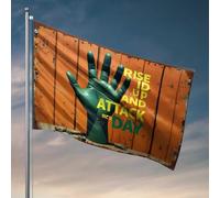 Drapeaux de jardin amusants « Rise Up And Attack : A Bold Green Hand Déclaration » Drapeaux de décoration de chambre, trucs cool pour garçons (120 x 180 cm)