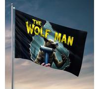 Drapeaux de jardin amusants « The Wolf Man Breaks Through The Wall Flag » - Décoration de chambre - Articles cool pour garçons (120 x 180 cm)