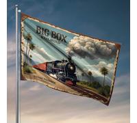 Drapeaux de jardin amusants vintage en train à vapeur avec chemins doublés de palmiers - Drapeaux d'université pour dortoir pour adolescents (30 x 45 cm)