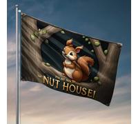 Drapeaux de jardin amusants « Welcome To The Nut House : A Squirrel's Cozy Home Flag » Drapeaux de collège pour dortoirs pour adolescents (30 x 45 cm)