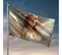 Drapeaux de jardin ange drôle avec ailes blanches et fleurs. Drapeaux pour votre chambre, bar de grotte homme (120 x 180 cm)