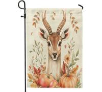 Drapeaux de jardin antilopes pour récolte d'automne, 30,5 x 45,7 cm, double face pour extérieur, citrouilles d'automne, feuilles avant, cour, arrière-cour, drapeaux verticaux de maison, drapeaux de