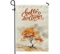 Drapeaux de jardin aquarelle d'arbre d'automne 30,5 x 45,7 cm pour l'extérieur, paysage naturel d'automne, drapeaux verticaux standard en lin pour maison, paysages pittoresques amusants pour cour