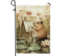 Drapeaux De Jardin Aquarelle D'Automne Représentant Un Capybara Brun Décorations Bannière Extérieure Résiste Aux Intempéries Treer Drapeau Pour Balcon Fête Célébrations 30X45Cm