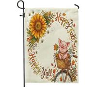 Drapeaux de jardin aquarelle en forme de cochon d'automne de 30,5 x 45,7 cm pour l'extérieur, vélo d'automne amusant, tournesol standard, drapeau vertical en lin, imprimé vacances, cour, cour, pelouse