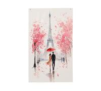 Drapeaux de jardin aquarelle romantique Paris au printemps, 9,1 x 1,5 m, bannière de vœux avec œillets, décoration d'intérieur et d'extérieur