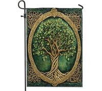 Drapeaux De Jardin Arbre De Vie En Relief Vert Printanier 3D Esthétique Rétro Années 70 Drapeau Fierté Durable Bannières Extérieure Couleurs Vives Drapeaus Décoratif Pour Défilé Fête 30X45CM