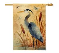 Drapeaux De Jardin Automne Nature Héron Bleu Oiseau D'Eau Libellule Rustique Drapeau Paysage Lavable Décoratif Drapeaux, Pour D'Intérieur, Les Défilés, Jardin, 30x45cm