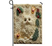 Drapeaux de jardin avec chats persans de Noël - 30,5 x 45,7 cm - Double face pour décoration extérieure - Motif de Noël amusant et luxueux - Drapeau de maison pour animaux de compagnie - Petit drapeau