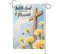Drapeaux De Jardin Avec Dieu, Tout Est Possible. Œillets Jaunes. Inspiration Religieuse. Drapeau Fierté Durable Drapeaus Décoratif Imperméabiliser Bannière Jardins Pour Défilé Balcon 30X45CM