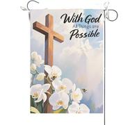 Drapeaux De Jardin Avec Dieu, Tout Est Possible. Magnolia Blanc. Inspiration Religieuse. Bannières Extérieure Durable Drapeau Fierté Résistant Drapeaus Décoratif Pour Festivals Défilé 30X45CM