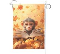 Drapeaux De Jardin Babouin D'Automne Et Livre Pour La Citrouille D'Automne Bannière Jardins Durable Bannières Extérieure Résistant Drapeau Fierté Pour Festivals Défilé Célébrations 30X45CM