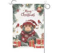 Drapeaux De Jardin Babouin Rigolo De Noël, Joyeux Noël Et Hiver Drapeau Fierté Résistant Drapeaus Décoratif Imperméabiliser Bannières Extérieure Pour Festivals Célébrations Balcon 30X45CM