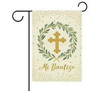 Drapeaux de Jardin Baptême religieux et première communion Mon baptême | Bannière de Cour 12x18 Inch Durable Décoration de Drapeau Amusant Bannière pour Intérieur Ferme Pelouse