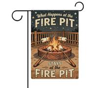 Drapeaux de Jardin Barbecue : Que se passe-t-il autour du feu de camp ? | Bannière de Cour 12x18 Inch Imperméable Drapeaux Décoratif Double Face Bannière décorative pour Maison Vacances