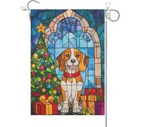 Drapeaux De Jardin Beagle Avec Un Motif De Vitrail Vibrant Et Un Fond Fleuri Drapeau Fierté Durable Drapeaus Décoratif Résistant Bannière Jardins Pour Festivals Balcon Défilé 30X45CM