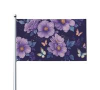 Drapeaux De Jardin Beau Papillon Et Fleur Violette En Fleurs Drapeau Extérieur Toutes Les Saisons Bannière Extérieure Pour Patio Balcon Fête Jardinage 90X150 CM