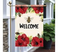 Drapeaux De Jardin Bee Welcome Red Flower Honeybee Coupe-Vent Et Étancheune Pelouse Drapeaux Premium Drapeau Extérieur Pour Célébrations Ferme S