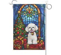 Drapeaux De Jardin Bichon Frisé Avec Un Motif De Vitrail Vibrant Et Un Fond Fleuri Drapeau Fierté Durable Drapeaus Décoratif Résistant Bannières Extérieure Pour Défilé Festivals Balcon 30X45CM
