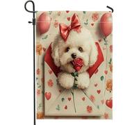 Drapeaux de jardin bichon frisé pour la Saint-Valentin, 30,5 x 45,7 cm, double face pour extérieur, lettres d'amour, chiot en toile verticale, drapeau de maison, amant, cour, jardin, pelouse