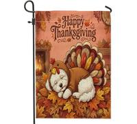 Drapeaux de jardin bichon frisé pour l'automne, Thanksgiving, 30,5 x 45,7 cm, double face pour extérieur, drapeau de maison vertical standard en toile de Turquie, drapeaux de maison, de vacances, de